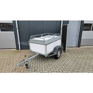 PowerTrailer bagagewagen 175x100x60 (lxbxh bak), 750kg bruto (560 netto). witte kunststof panelen, banden 13", enkelas