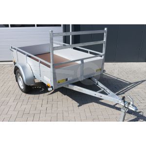 Twins Trailers  aanhangwagen 257x157 (lxb bak), 750kg bruto (535 netto), laadvloerhoogte 54cm, aluminium borden met railing, banden 13", enkelas