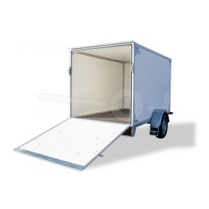 Neergaande achterklep in plaats van achterdeuren op twins Trailers gesloten aanhangwagen tot 150cm hoog