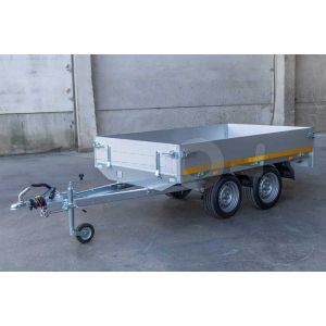 Ongeremde tandemasser Eduard plateauwagen 250x145cm met een bruto laadvermogen van 740 en een laadvloerhoogte van 72cm.