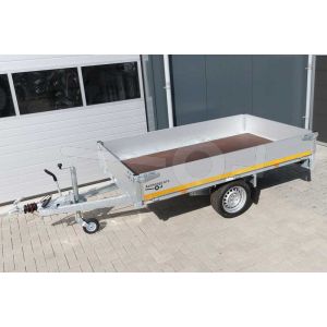 Enkelas Eduard plateauwagen afmeting 260x150cm met 30cm borden, laadvloerhoogte 63cm en bruto laadvermogen 1350kg