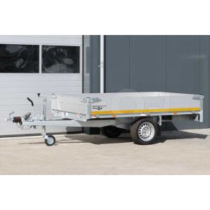 Eduard enkelas plateauwagen afmeting 260x150cm met 30cm borden, bruto laadvermogen 1500kg, laadvloerhoogte 63cm.