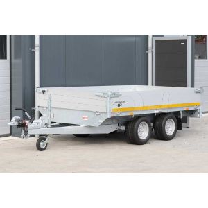 Tandemas plateauwagen Eduard afmeting 260x150cm met 30cm aluminium borden, bruto laadvermogen 2000kg, laadvloerhoogte 56cm