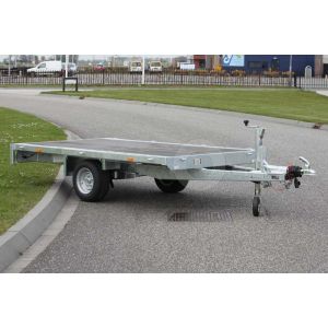 Vlakke Eduard plateauwagen zonder laadborden 330x180cm laadvloerhoogte 63cm bruto laadvermogen 1350kg