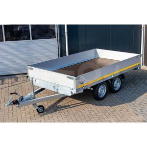 Eduard plateauwagen 3318-4-PB30-250-72, Lxb 330x180cm, Bruto 2500kg (1980kg netto), Lvh 72cm, Alu borden 30cm, Tandemas geremd, Banden 165R13