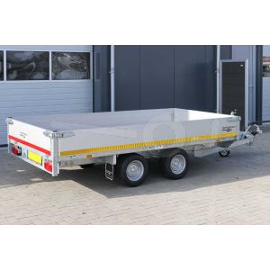 Plateauwagen Eduard met 30cm aluminium borden, afmeting 330x180cm, laadvloerhoogte 56cm, bruto laadvermogen 2700kg