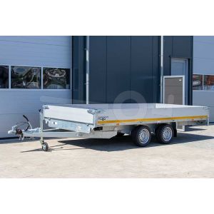Eduard plateauwagen 3520-4-PB40-200-63, afmeting laadbak 356x200cm met 40cm borden, bruto laadvermogen 2000kg, laadvloerhoogte 63cm, Alu borden 40cm, geremde dubbelasser op 195/50R13 banden