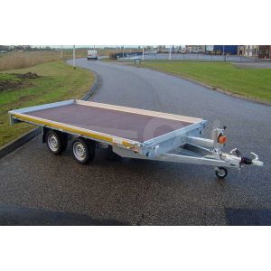 Eduard autotransporter 3518-4-PMB10-200-56, Lxb 356x180cm, Bruto 2000kg (1456kg netto), Lvh 56cm, Oprijhoek circa 13°,  Alu borden 10cm, Dichte vloer, Tandemas geremd, Banden 195/55R10, Met oprijplaten en lier.