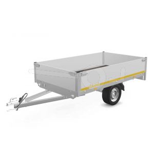 Eduard multitransporter 2615-3-POB40-180-63, Lxb 260x150cm, Bruto 1800kg (1437kg netto), Lvh 63cm, Alu borden 40cm, Enkelas geremd, Banden 195/50R13, Met oprijplaten (geen lier).