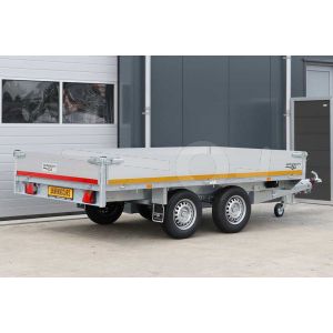 Eduard multitransporter 3118-4-PMB40-270-72, Lxb 310x180cm, Bruto 2700kg (2047kg netto), Lvh 72cm, Alu borden 40cm, Tandemas geremd, Banden 195/65R14, Met oprijplaten en lier.