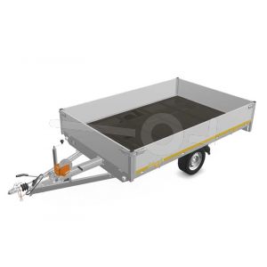Eduard multitransporter 3120-3-PMB40-180-63, Lxb 310x200cm, Bruto 1800kg (1309kg netto), Lvh 63cm, Alu borden 40cm, Enkelas geremd, Banden 195/50R13, Met oprijplaten en lier.