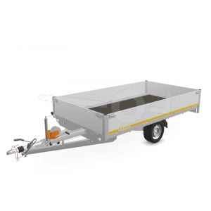 Eduard multitransporter 3318-3-PMB40-180-63, Lxb 330x180cm, Bruto 1800kg (1296kg netto), Lvh 63cm, Alu borden 40cm, Enkelas geremd, Banden 195/50R13, Met oprijplaten en lier.
