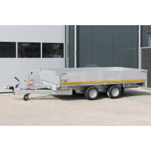 Eduard multitransporter met oprijplaten en lier 3318-4-PMB40-300-56, afmeting 330x180cm met 40cm borden, bruto laadvermogen 3000kg, laadvloerhoogte 56cm, geremde tandemasser met 195/55R10 banden