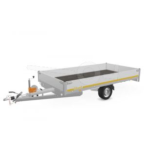 Eduard multitransporter 3518-3-PMB30-180-63, Lxb 350x180cm, Bruto 1800kg (1297kg netto), Lvh 63cm, Alu borden 30cm, Enkelas geremd, Banden 195/50R13, Met oprijplaten en lier.