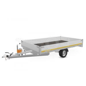 Eduard multitransporter 3520-3-PMB30-180-63, Lxb 350x200cm, Bruto 1800kg (1297kg netto), Lvh 63cm, Alu borden 30cm, Enkelas geremd, Banden 195/50R13, Met oprijplaten en lier.