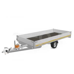 Eduard multitransporter 4018-3-PMB30-180-63, Lxb 406x180cm, Bruto 1800kg (1185kg netto), Lvh 63cm, Alu borden 30cm, Enkelas geremd, Banden 195/50R13, Met oprijplaten en lier.