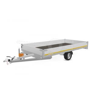 Eduard multitransporter 4020-3-PMB30-180-63, Lxb 406x200cm, Bruto 1800kg (1167kg netto), Lvh 63cm, Alu borden 30cm, Enkelas geremd, Banden 195/50R13, Met oprijplaten en lier.