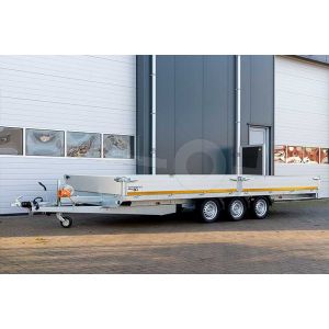 Eduard multitransporter 4020-5-PMB30-350-63, Lxb 406x200cm, Bruto 3500kg (2693kg netto), Lvh 63cm, Alu borden 30cm, Drieasser geremd, Banden 195/50R13, Met oprijplaten en lier.