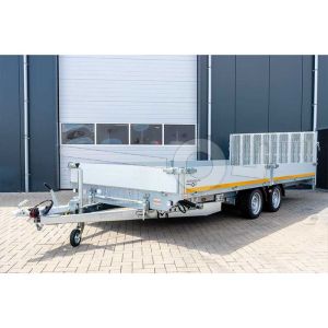 Eduard machinetransporter 6020-4-AK3-3056-N, Lxb 606x200cm, Kantelbaar, Bruto 3000kg (netto 2009kg), Lvh 56cm, Alu borden 30cm, Brede oprijklep, Tandemas geremd, Banden 195/55R10, Elektrische bediening.