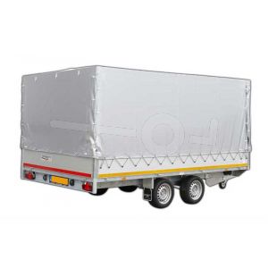 Standaard huifdoek 406x220x160cm 4022-Z-STD-16-7500 ten behoeve van standaard huif voor Eduard plateauwagen of multitransporter met een laadbak van 406x220cm. Hoogte 160cm gemeten vanaf de laadvloer. Kleur van het huifdoek is 7500 grijs.