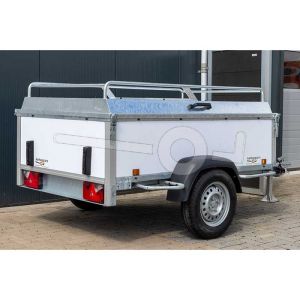 Bagagewagen Power Trailer  (lxbxh) 200x132x60cm, type NR.M 200, Bruto 750kg (500kg netto), Witte ppl panelen, Enkelas ongeremd, Banden 155/80R13