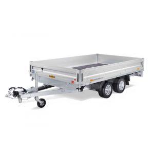 Humbaur plateauwagen HN 356221 GR, 622x207cm, bruto 3500kg (2585 netto), laadvloerhoogte 65cm, 35cm aluminium borden, banden 13", tandemas geremd