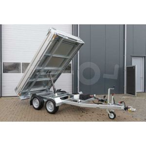 Humbaur kipper HUK 303117, 314x175cm (lxb), bruto 3000kg (2315 netto), achterwaarts kippend, handmatig, laadvloerhoogte 67cm, 30cm aluminium borden, banden 13", tandemas