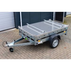 Bovenaanzicht Martz bagagewagen met aluminium deksel 205x125cm ongeremde enkelasser