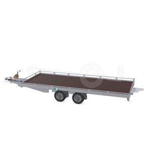 Eduard autotransporter, Lxb 506x220cm, Bruto 3500kg, Lvh 63cm, Oprijhoek 15&deg;, Reling 10cm, Dichte vloer, Tandemas geremd, Banden 195/50R13, Met oprijplaten en lier.