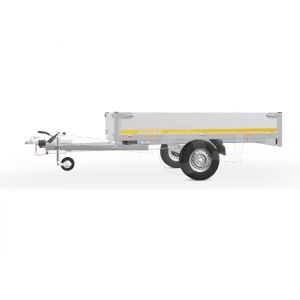 Eduard enkelas plateauwagen afmeting 260x150cm met 30cm borden, bruto laadvermogen 1000kg en laadvloerhoogte 72cm