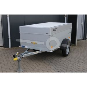 Humbaur aluminium bagagewagen (lxbxh) 251x131x68cm, type HA 752513-5 FS met deksel, Bruto 750kg (565kg netto), Aluminium wanden 50cm, Enkelas ongeremd, Banden 145/80R13