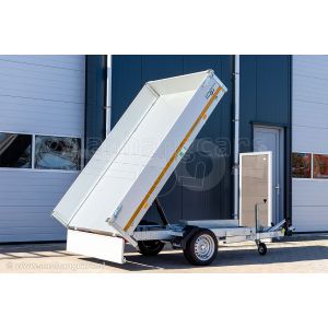 Eduard achterwaartse kipper met oprijplaten 3116-3-1O3-1863-N, Lxb 310x160cm, Bruto 1800kg (1400kg netto), Elektrische bediening, Lvh 63cm, Borden 30cm, Enkelas geremd, Banden 195/50R13