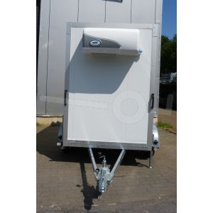 Koelwagen Power Trailer met Govi koelaggregaat, 240x150x200(lxbxh), bruto 750kg (ca.175kg netto), 80mm panelen, 1 deur achter, vloerhoogte 54cm, 13" banden, enkelas ongeremd