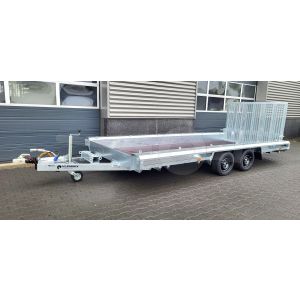 Vlemmix Machinetransporter, 480x180cm (lxb laadbak), bruto 2700kg (1910kg netto), banden 195/50R13, tandemas.