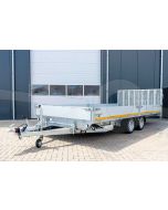 Vooraanzicht kantelbare Eduard machinetransporter 506x220cm 3500kg laadvloerhoogte 63cm elektrische bediening 5022-4-AKB30-350-N-63