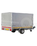 Standaard huifdoek voor Eduard plateauwagen, multitransporter of kipper met een laadbak van 260x150cm. Hoogte 130cm hoog vanaf de laadvloer. Kleur van het huifdoek is 7500 grijs.