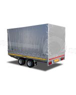 Standaard huifdoek voor Eduard plateauwagen, multitransporter of kipper met een laadbak van 310x160cm. Hoogte 130cm gemeten vanaf de laadvloer. Kleur van het huifdoek is 7500 grijs. Onderdeelnummer 3116-Z-STD-13-7500.