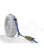 Autospanband voor het vastzetten van een auto. Bevestiging over de band van de auto. Afmeting 250cm lang 50mm breed.