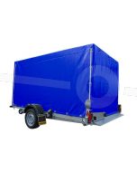 Blauwe huif voor de Humbaur HKT zakbare transporter 310 x 176 cm met een dakhoogte van 160 cm vanaf de laadvloer.