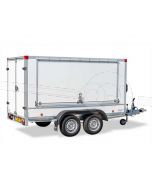 Gesloten bakwagen optie powertrailer zijklep GEKA-serie  met slot en gasveren vanaf 357cm tot 607cm  (L) en 188cm tot 200cm (H).