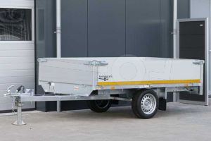 Eduard enkelas plateauwagen afmeting 260x150cm met 40cm borden, bruto laadvermogen 750kg ongeremd, laadvloerhoogte 63cm