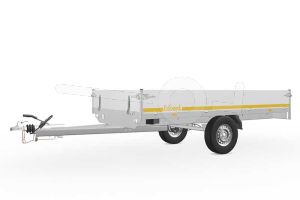 Eduard plateauwagen 3015-3-P3-1072, Lxb 300x150cm, Bruto 1000kg (675kg netto), Lvh 72cm, Alu borden 30cm, Enkelas geremd, Banden 155/80R13.