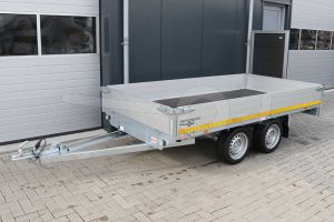 Eduard tandemas plateauwagen 310x160cm met 30cm borden, afmeting 310x160cm, bruto laadvermogen 750kg ongeremd, laadvloerhoogte 63cm