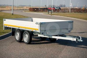Eduard tandemas plateauwagen 310x160cm met 40cm borden, bruto laadvermogen 750kg ongeremd, laadvloerhoogte 63cm
