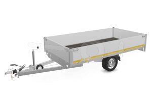 Eduard plateauwagen 3116-3-PB40-180-63, Lxb 310x160cm, Bruto 1800kg (1446kg netto), Lvh 63cm, Alu borden 40cm, Enkelas geremd, Banden 195/50R13