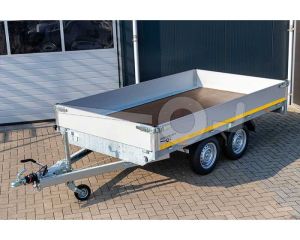 Plateauwagen Eduard 3116-4-P3-2072, Lxb 310x160cm, Bruto 2000kg (1570kg netto), Lvh 72cm, Alu borden 30cm, Tandemas geremd, Banden 155R13
