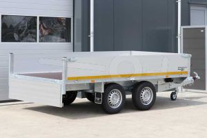 Eduard tandemas plateauwagen, afmeting 310x160cm met 40cm borden, laadvloerhoogte 72cm en bruto laadvermogen 2700kg