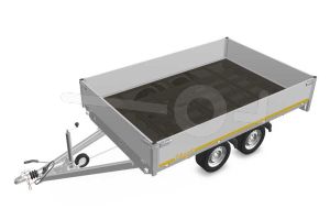 Eduard plateauwagen 3120-4-PB40-270-63, Lxb 310x200cm, Bruto 2700kg (2125kg netto), Lvh 63cm, Alu borden 40cm, Tandemas geremd, Banden 195/50R13