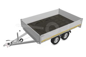 Eduard plateauwagen 3120-4-PB40-270-72, Lxb 310x200cm, Bruto 2700kg (2125kg netto), Lvh 72cm, Alu borden 40cm, Tandemas geremd, Banden 185/70R13