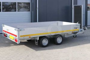 Plateauwagen Eduard met 30cm aluminium borden, afmeting 330x180cm, laadvloerhoogte 56cm, bruto laadvermogen 2700kg